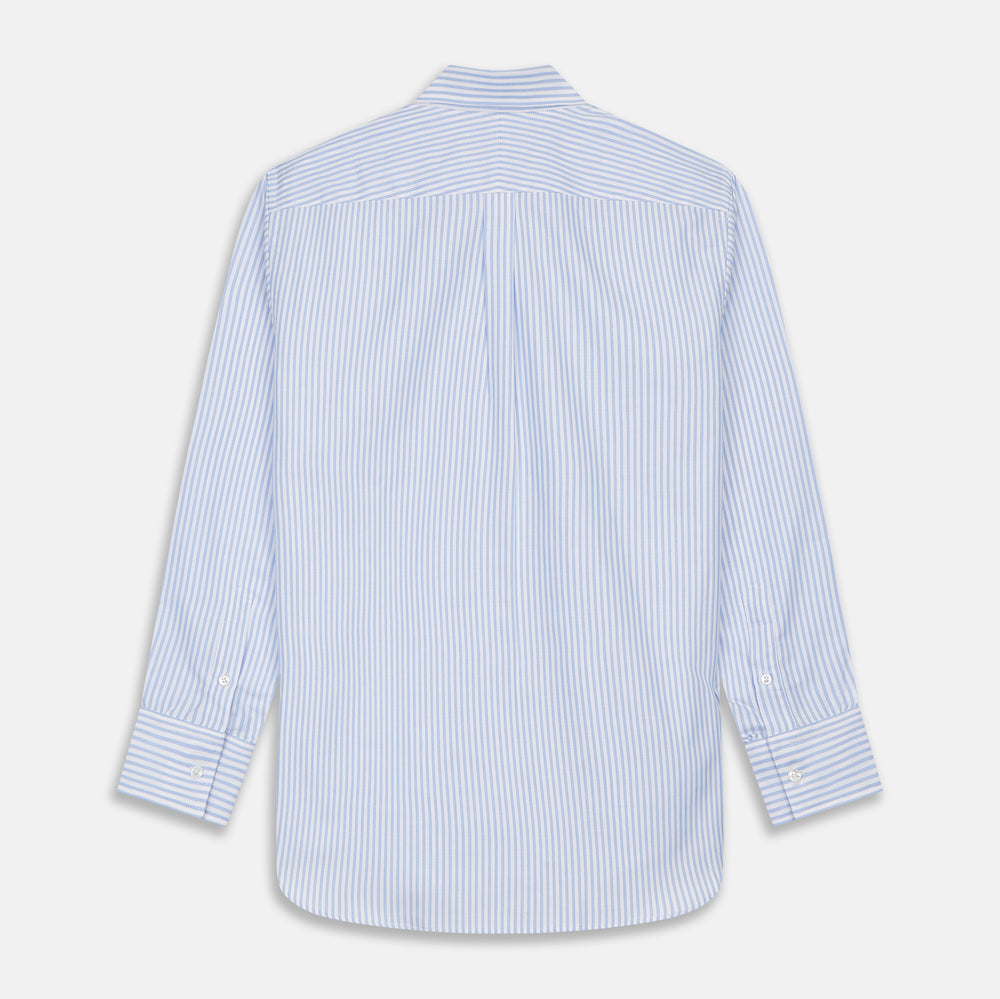 Blue and White Fine Stripe Oxford Weekend Fit Shirt with Dorset Collar and 1-Button Cuffs
