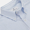 View 2 of product The Turnbull & Asser Blue and White Fine Stripe Oxford Weekend Fit Shirt features a Dorset collar and 1-button cuffs, shown laid flat on a white background. Part of our Weekend Fit shirts collection.