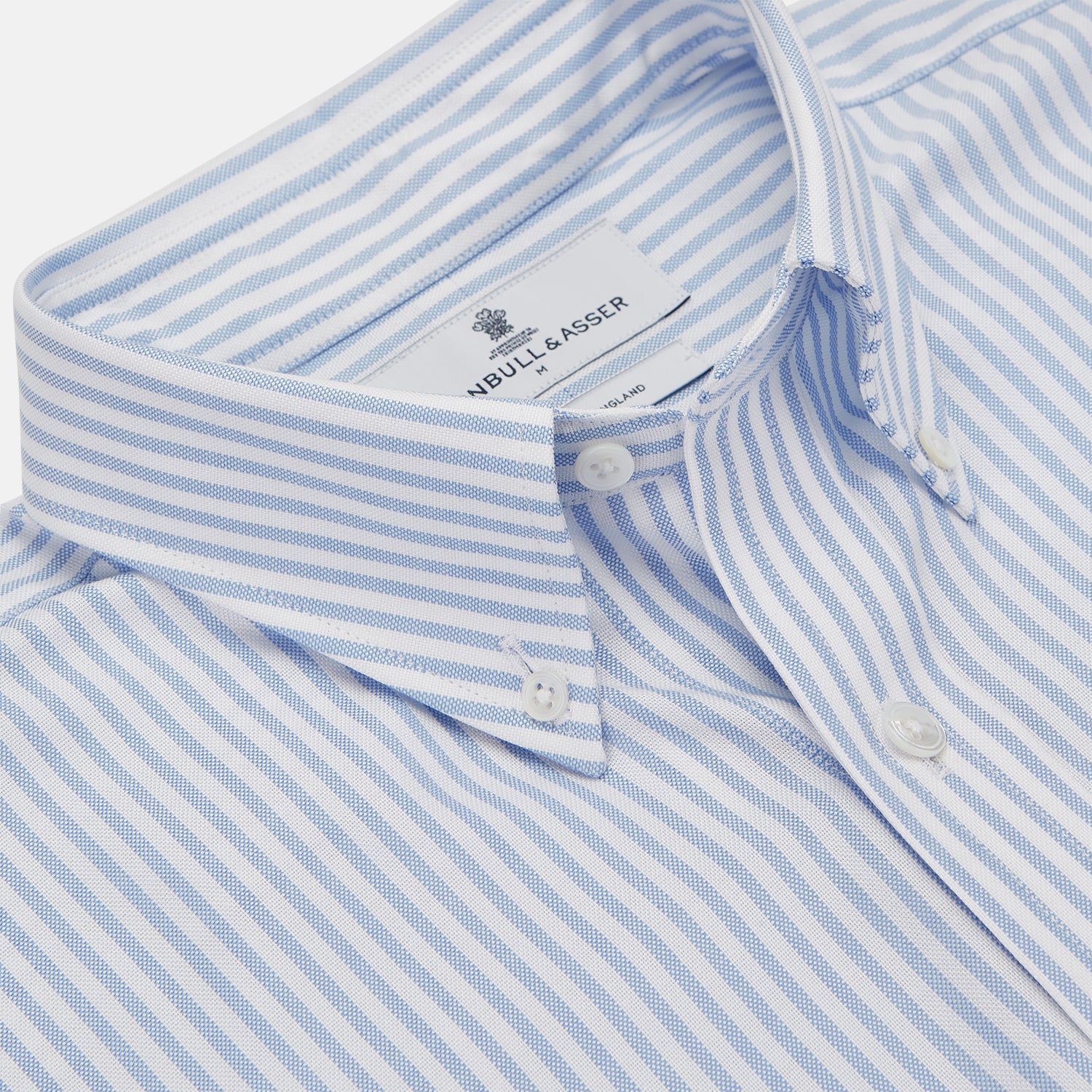 Blue and White Fine Stripe Oxford Weekend Fit Shirt with Dorset Collar and 1-Button Cuffs