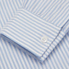 View 3 of product The Turnbull & Asser Blue and White Fine Stripe Oxford Weekend Fit Shirt features a Dorset collar and 1-button cuffs, shown laid flat on a white background. Part of our Weekend Fit shirts collection.