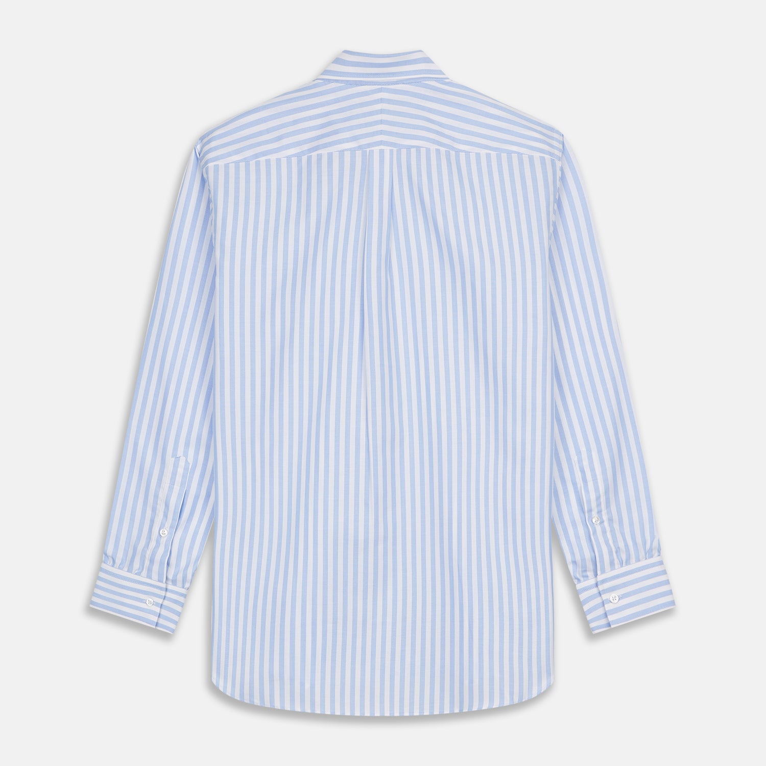 Blue and White Bengal Stripe Oxford Weekend Fit Shirt with Dorset Collar and 1-Button Cuffs