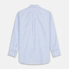 View 4 of product The Turnbull & Asser Blue and White Bengal Stripe Oxford Weekend Fit Shirt features a Dorset collar and 1-button cuffs, shown laid flat on a white background.