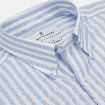 Blue and White Bengal Stripe Oxford Weekend Fit Shirt with Dorset Collar and 1-Button Cuffs