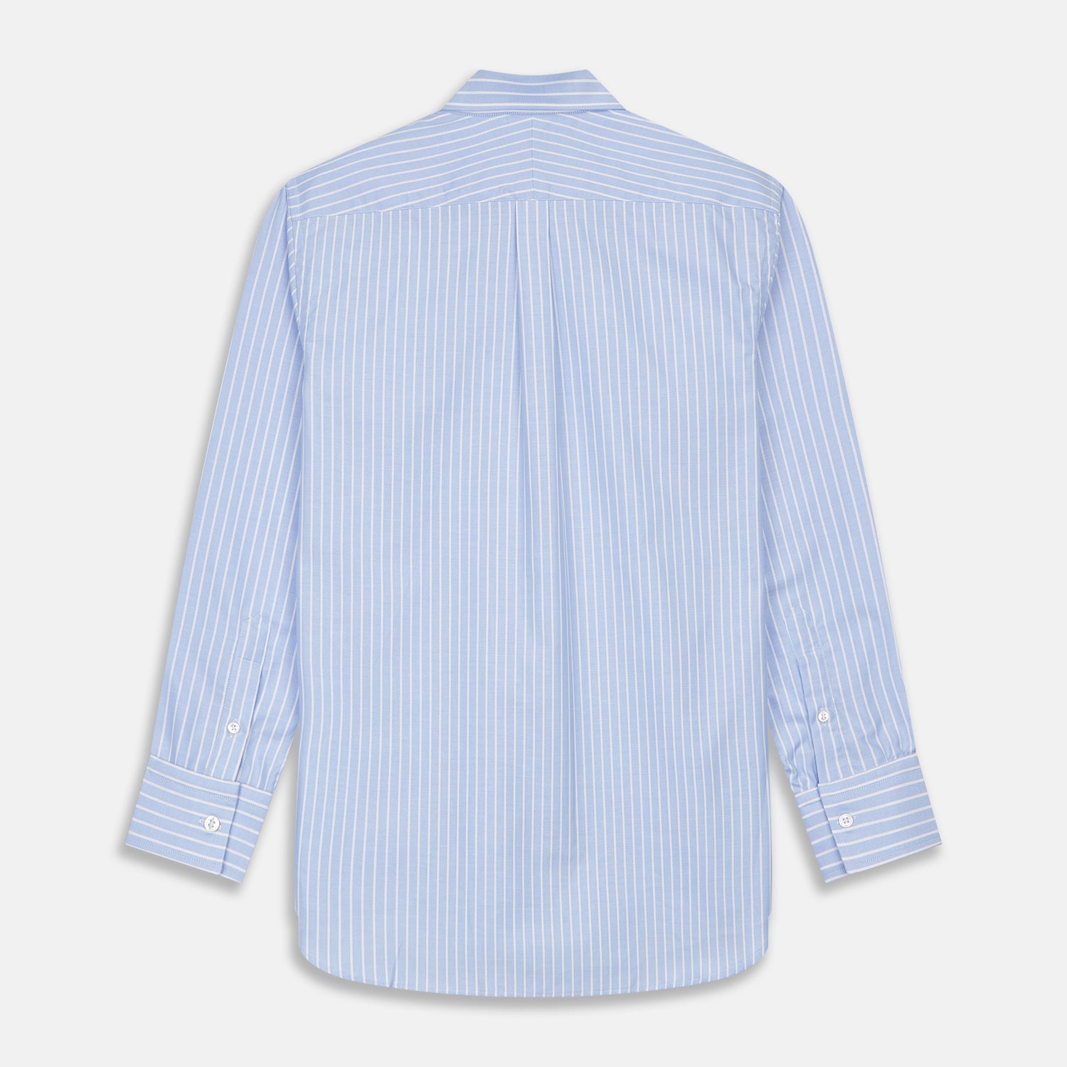 Blue and White Broad Stripe Oxford Weekend Fit Shirt with Dorset Collar and 1-Button Cuffs