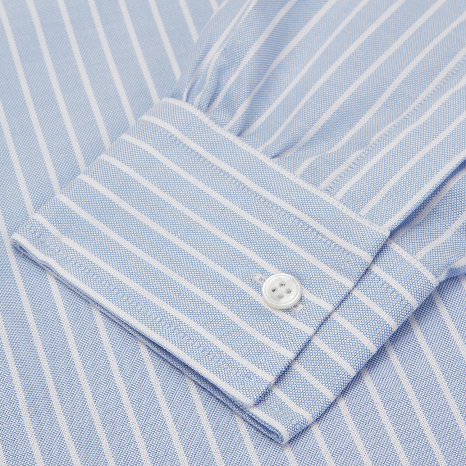 Blue and White Broad Stripe Oxford Weekend Fit Shirt with Dorset Collar and 1-Button Cuffs