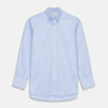 View 1 of product The Turnbull & Asser Blue and White Broad Stripe Oxford Weekend Fit Shirt features a Dorset collar, 1-button cuffs, and classic stripes—ideal for smart-casual days. Laid flat on a white background.