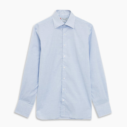 Blue & White Twill Cotton Stripe Tailored Fit Shirt with Bury Collar and 3-Button Cuffs