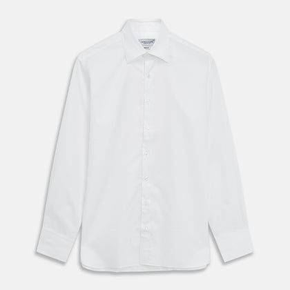 Plain White Oxford Tailored Fit Cotton Shirt with Bury Collar and 3-Button Cuffs