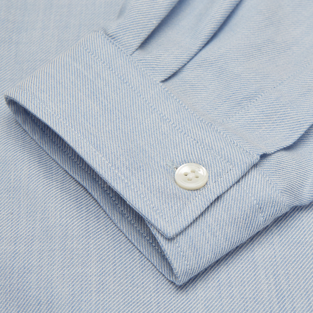 Holiday Fit Blue Cotton and Cashmere Blend Shirt with 1-Button Cuffs