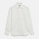 The Turnbull & Asser Cream Linen Weekend Fit Shirt features a Derby collar, 1-button cuffs, and single chest pocket, crafted from sustainable French linen. Shown laid flat on a white background.