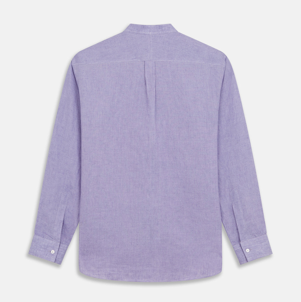 Lilac Weekend Fit Linen Blake Shirt with Stand Collar and 1-Button Cuffs