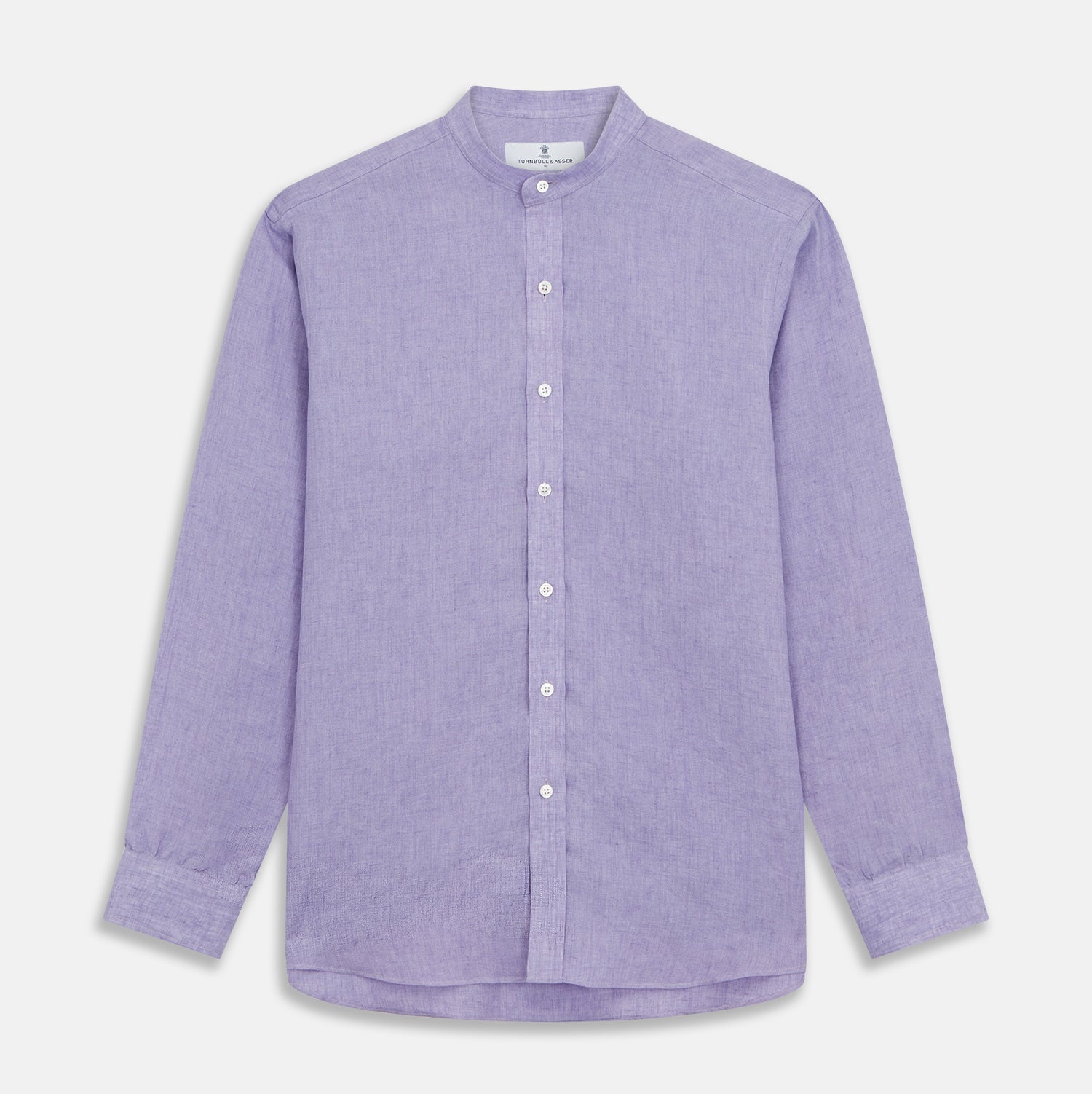 Lilac Weekend Fit Linen Blake Shirt with Stand Collar and 1-Button Cuffs