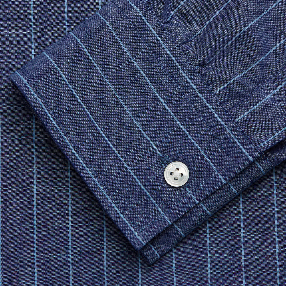 Blue Stripe Weekend Fit Nevis Shirt with Derby Collar and 1-Button Cuffs
