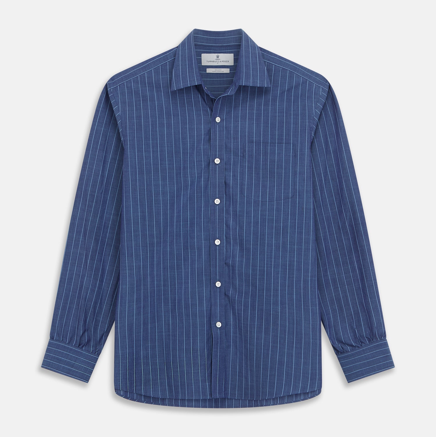 Blue Stripe Weekend Fit Nevis Shirt with Derby Collar and 1-Button Cuffs