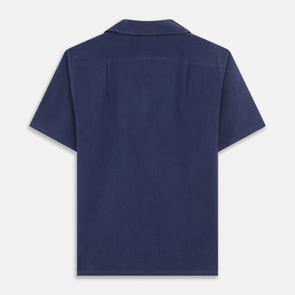 Navy Holiday Fit Silk Phillips Shirt with Revere Collar Image 4