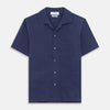 Navy Holiday Fit Silk Phillips Shirt with Revere Collar