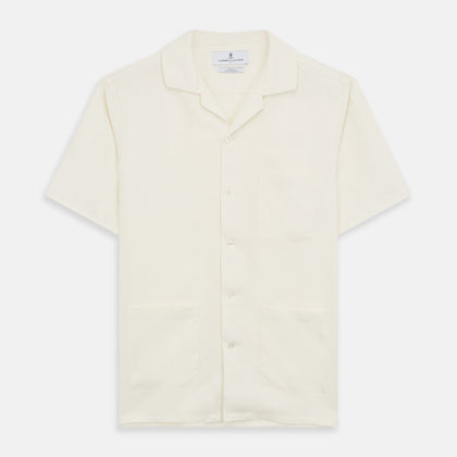 Cream Holiday Fit Silk Phillips Shirt with Revere Collar