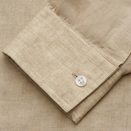 Beige Weekend Fit Linen Blake Shirt with Stand Collar and 1-Button Cuffs Image 4