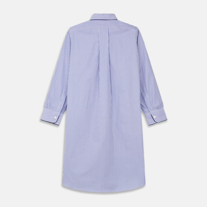 Blue Bengal Stripe Piped Cotton Nightshirt Image 4