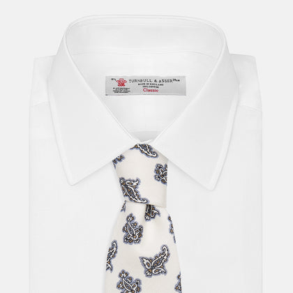 Ecru Paisley Floral Cotton Silk Blend Tie Image 4