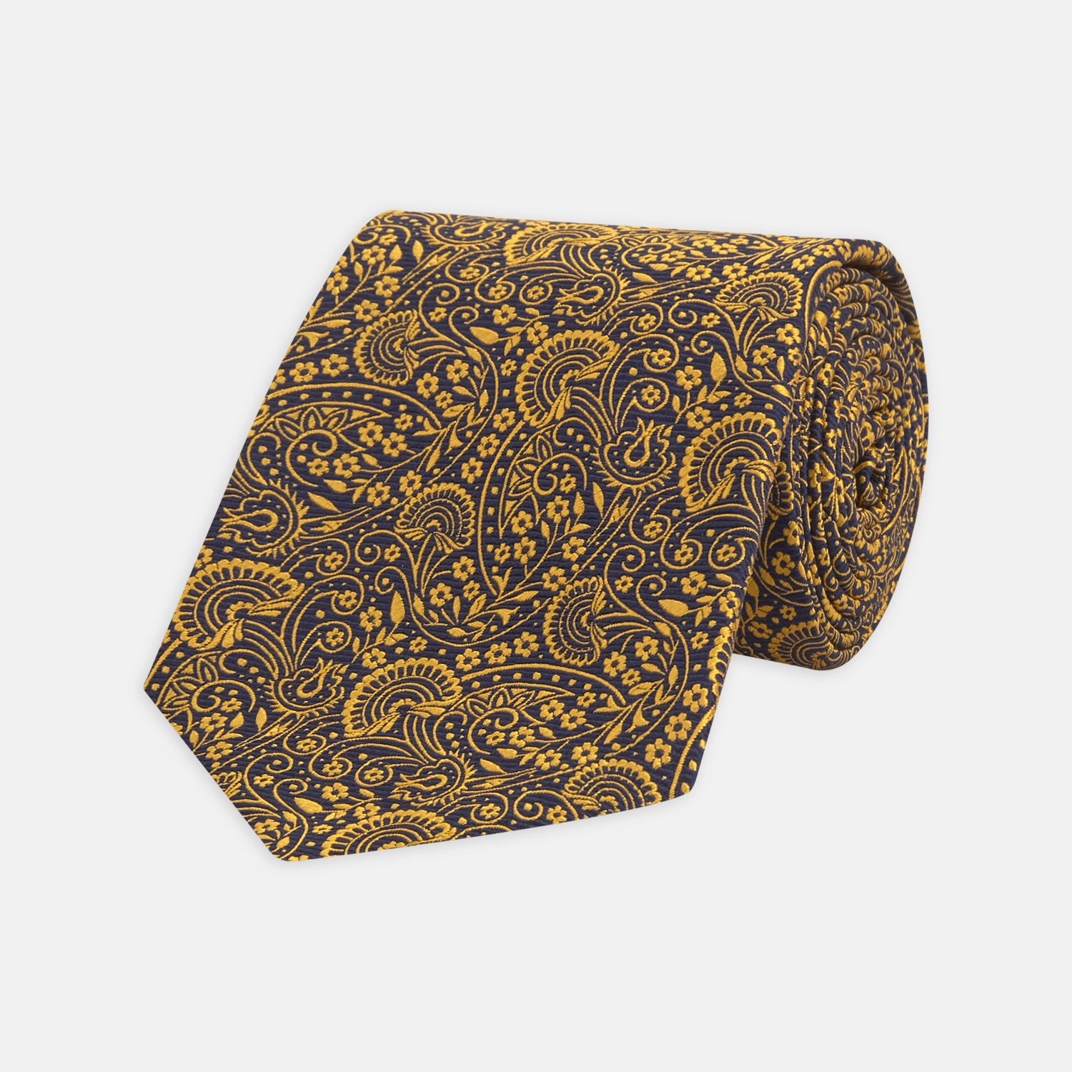 Yellow and Navy Tonal Paisley Silk Tie