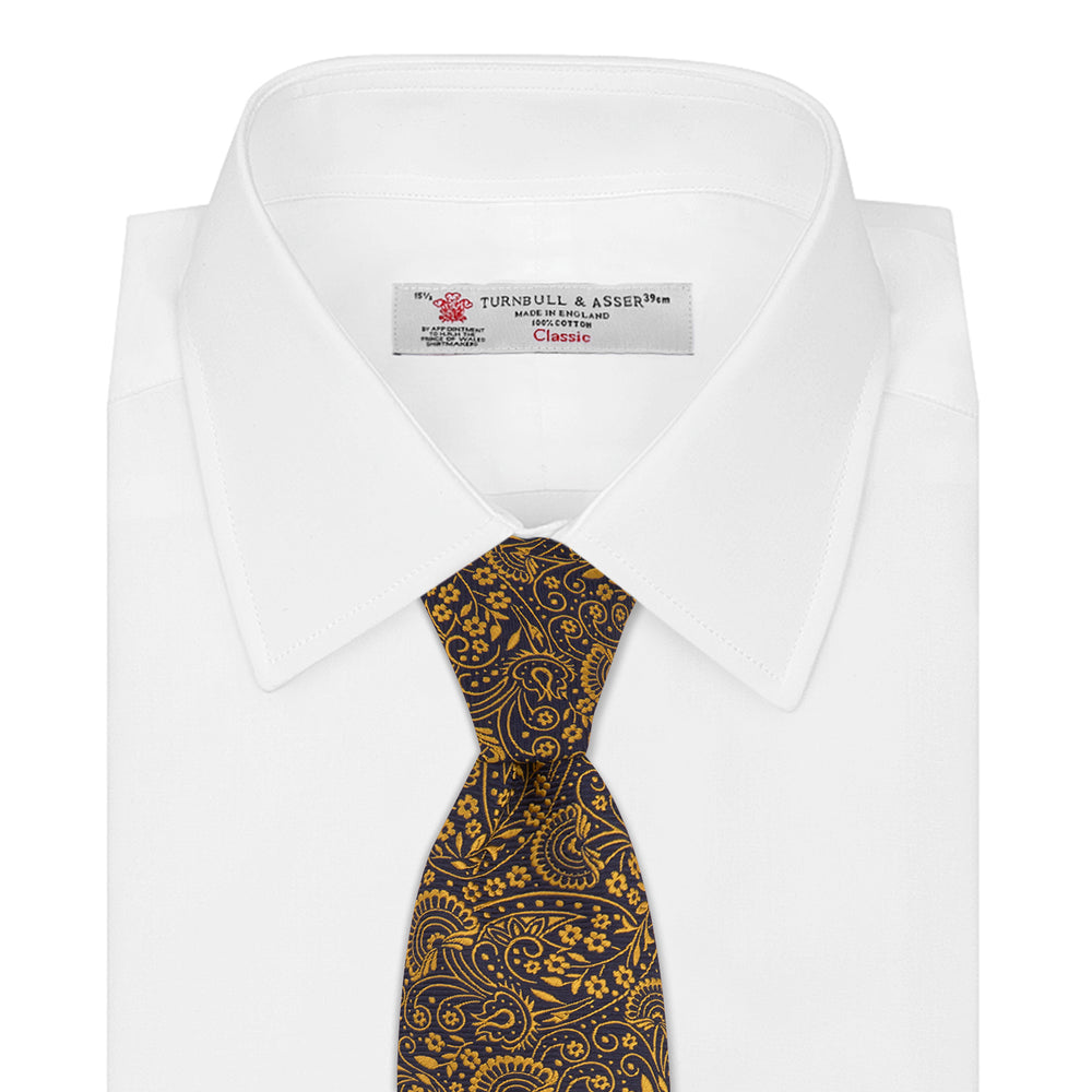 Yellow and Navy Tonal Paisley Silk Tie