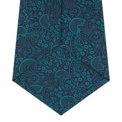 Green and Navy Tonal Paisley Silk Tie Image 2