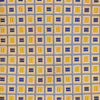 View 2 of product The Turnbull & Asser Yellow and Navy Geometric Silk Jacquard Tie features a striking square pattern on a light background, ideal for formal occasions, shown rolled up against a plain white surface.