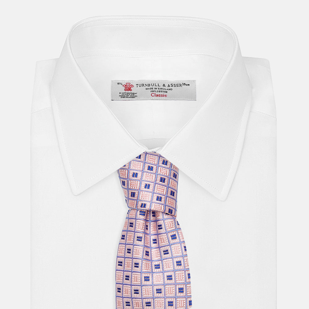Pink and Navy Geometric Silk Jacquard Tie
