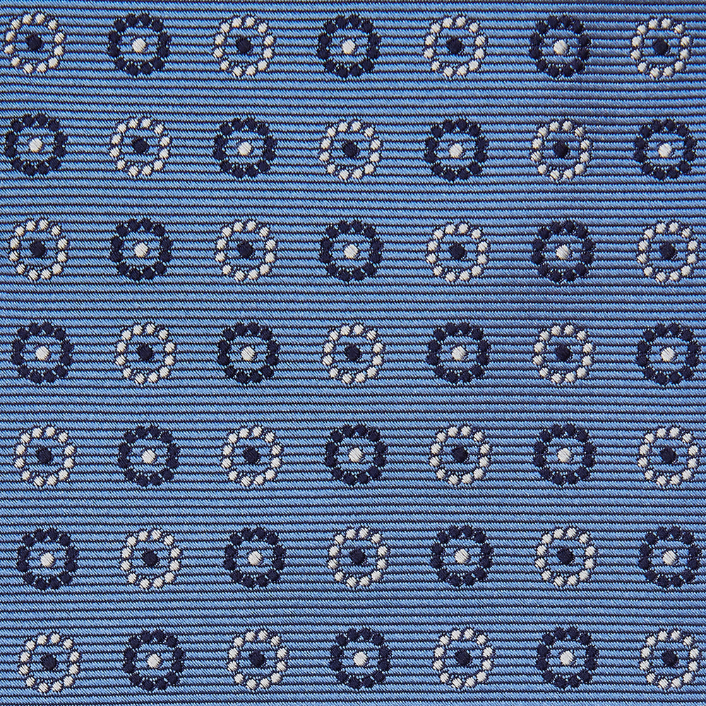 Mid-Blue Floral Geometric Silk Jacquard Tie
