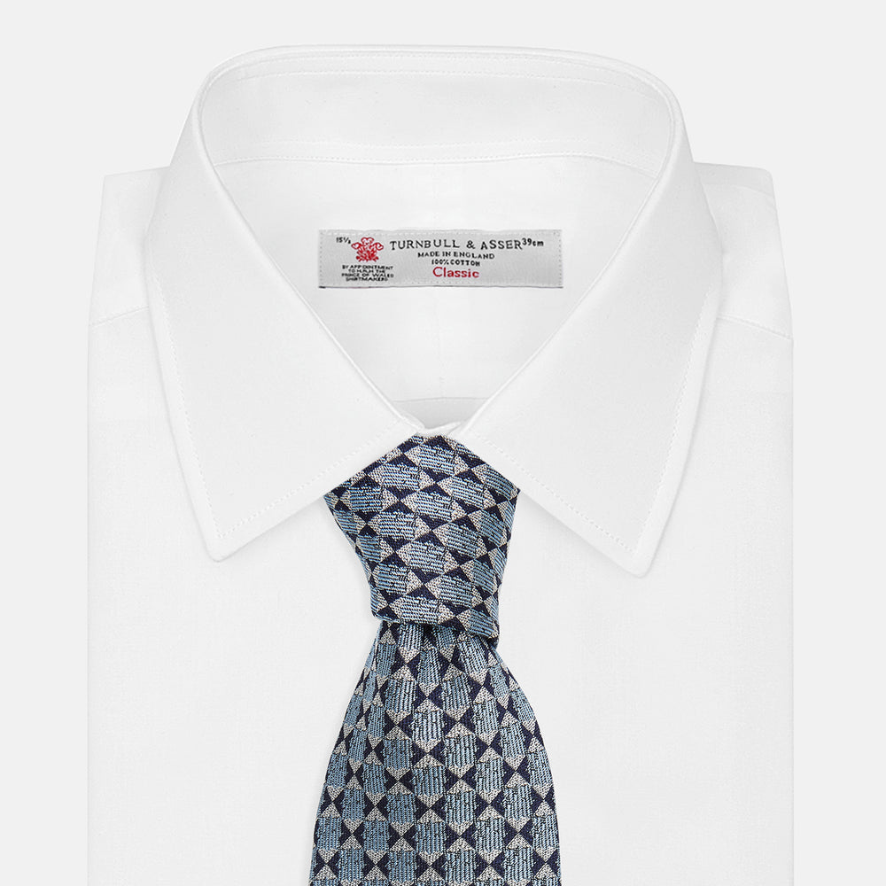 Chambray Blue Graphic Floral Silk Jacquard Tie