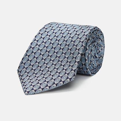 Chambray Blue Graphic Floral Silk Jacquard Tie