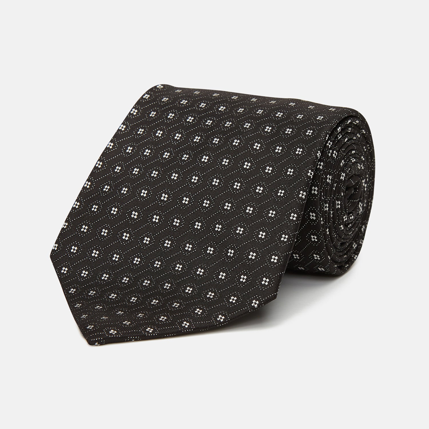 Black Floral Piqué Monochrome Silk Tie