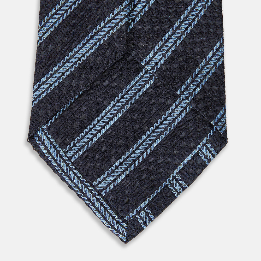 Navy and Light Blue Lace Stripe Silk Tie