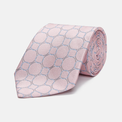 Baby Pink and Blue Circle Jacquard Silk Tie