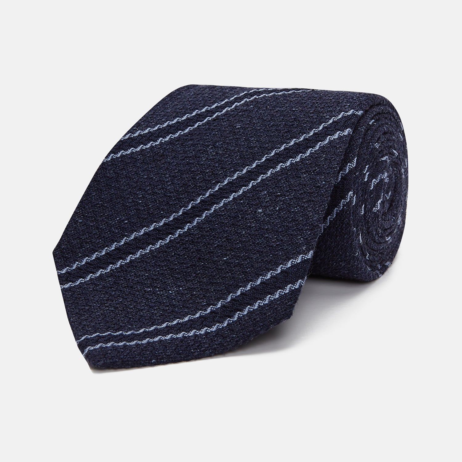Navy Stripe Wool and Silk Tie