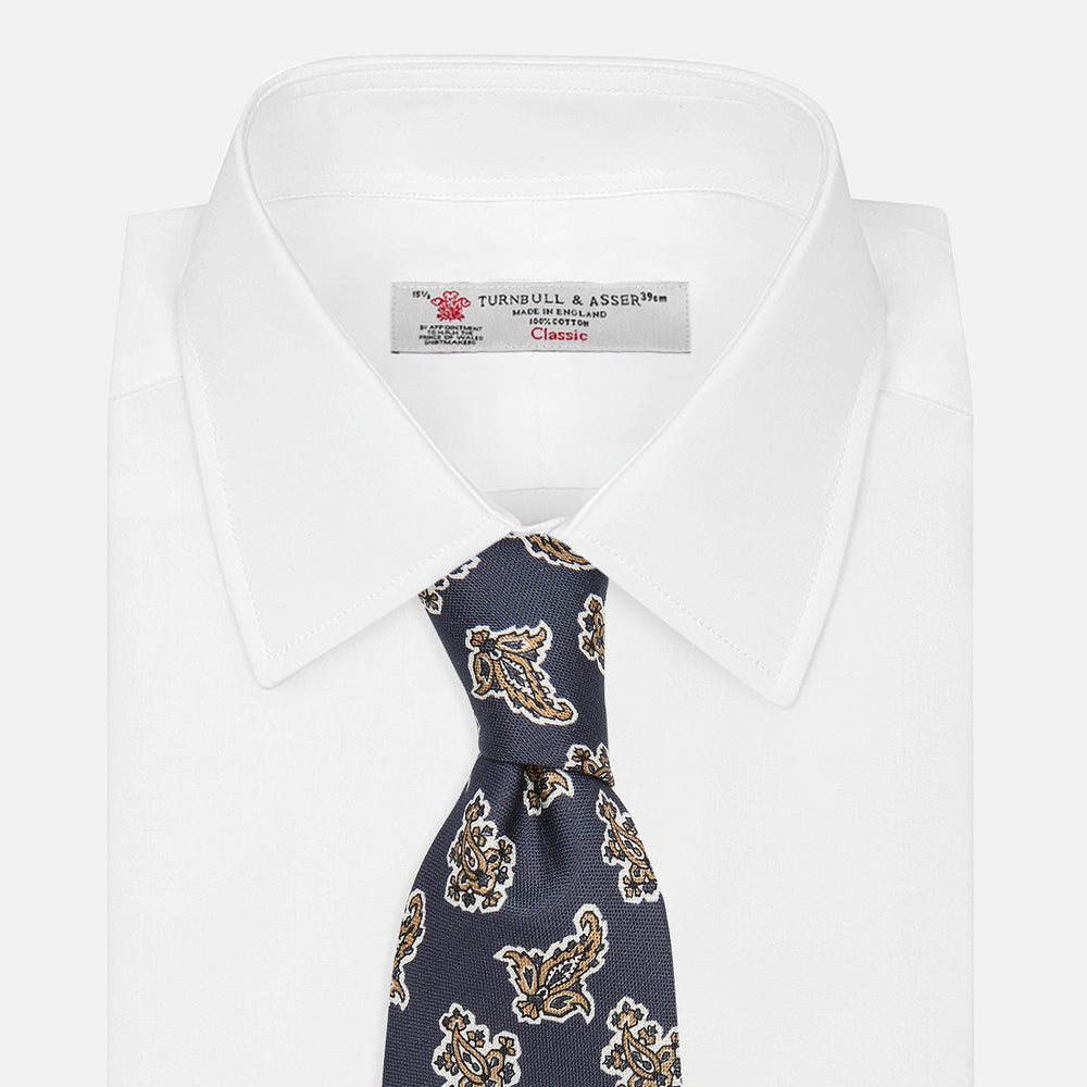 Navy Paisley Floral Cotton Silk Blend Tie