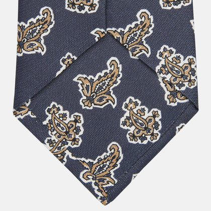 Navy Paisley Floral Cotton Silk Blend Tie Image 3