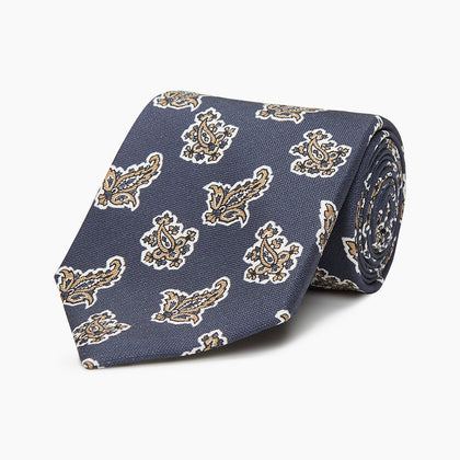 Navy Paisley Floral Cotton Silk Blend Tie Image 4