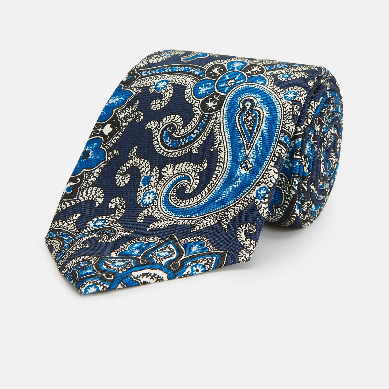 Blue and Navy Twisted Paisley Silk Tie