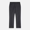 View 1 of product Turnbull & Asser Charcoal Houndstooth Flannel Trousers with a straight-leg cut, front zipper, button closure, belt loops, and side pockets, shown laid flat on a white background.