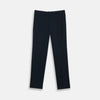 View 1 of product Turnbull & Asser Navy Cotton Chinos—plain, straight-leg trousers with button closure and belt loops, tailored in Italy and featured against a white background.