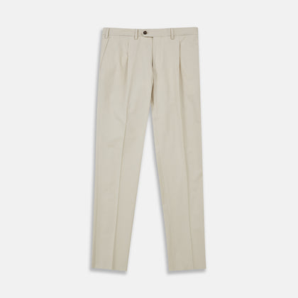 Stone Cotton Twill Pleated Trousers