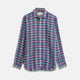 Green and Red Madras Check Weekend Fit Linen Shirt with Derby Collar and 1-Button Cuff