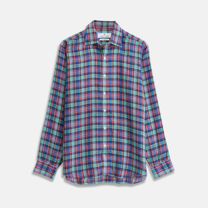 Green and Red Madras Check Linen Fabric