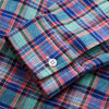Green and Red Madras Check Weekend Fit Linen Shirt with Derby Collar and 1-Button Cuff
