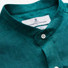 Teal Weekend Fit Long Sleeve Linen Shirt with Stand Collar and 1-Button Cuff
