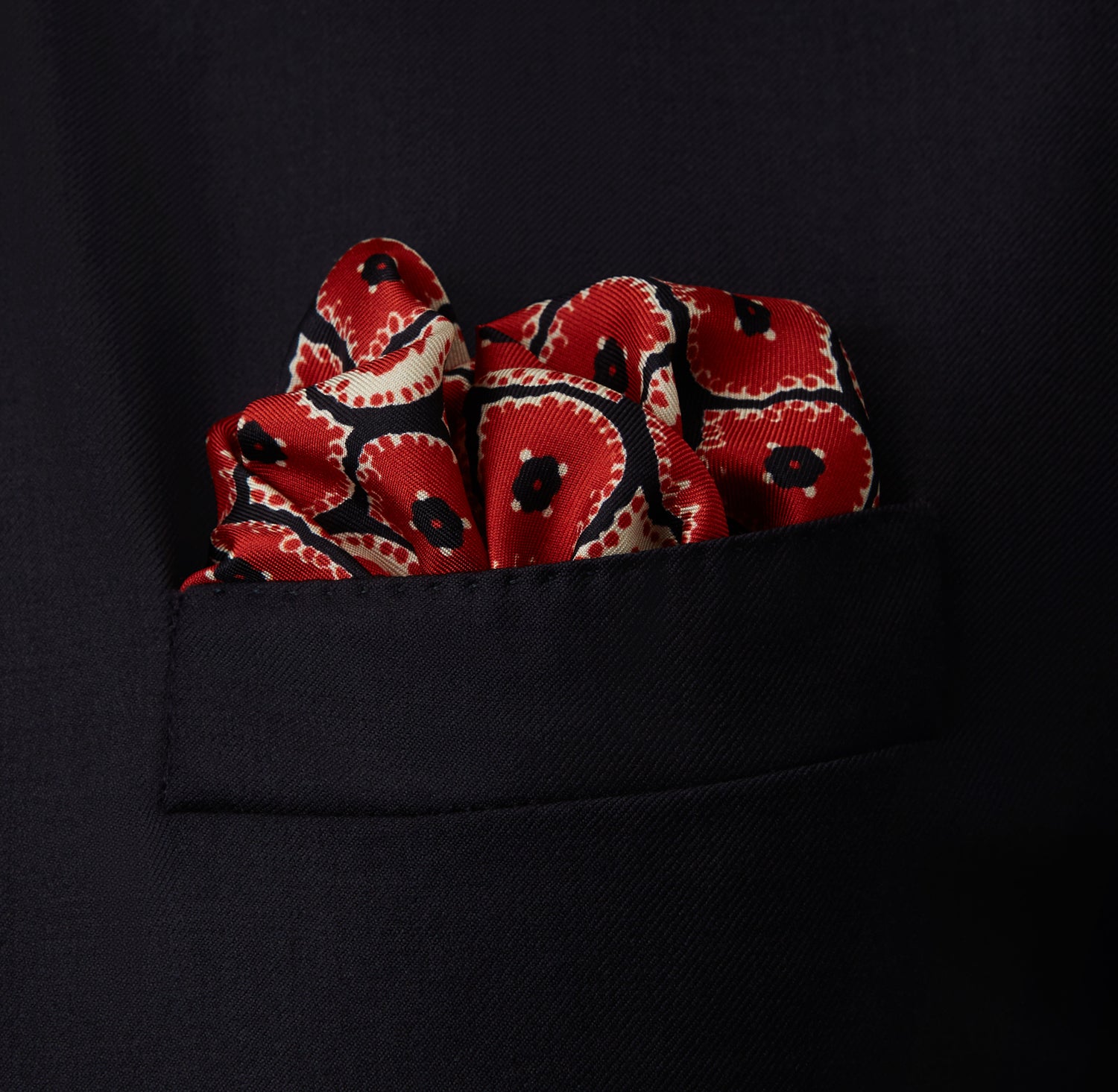 Red Medallion Print Silk Pocket Square