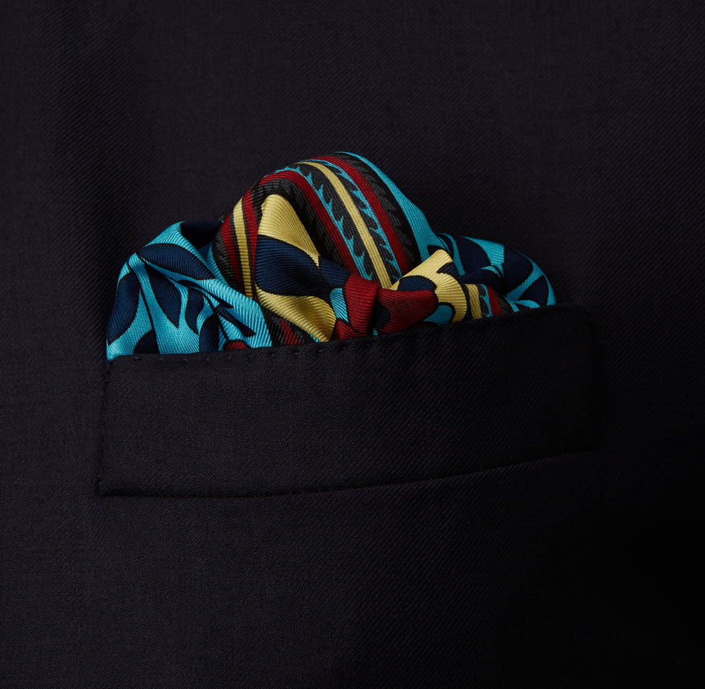 Cream Plaited Paisley Silk Print Pocket Square