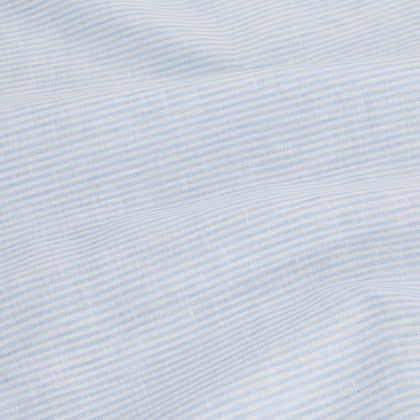 Blue Linen Stripe Holiday Fit Shirt with Revere Collar Image 3